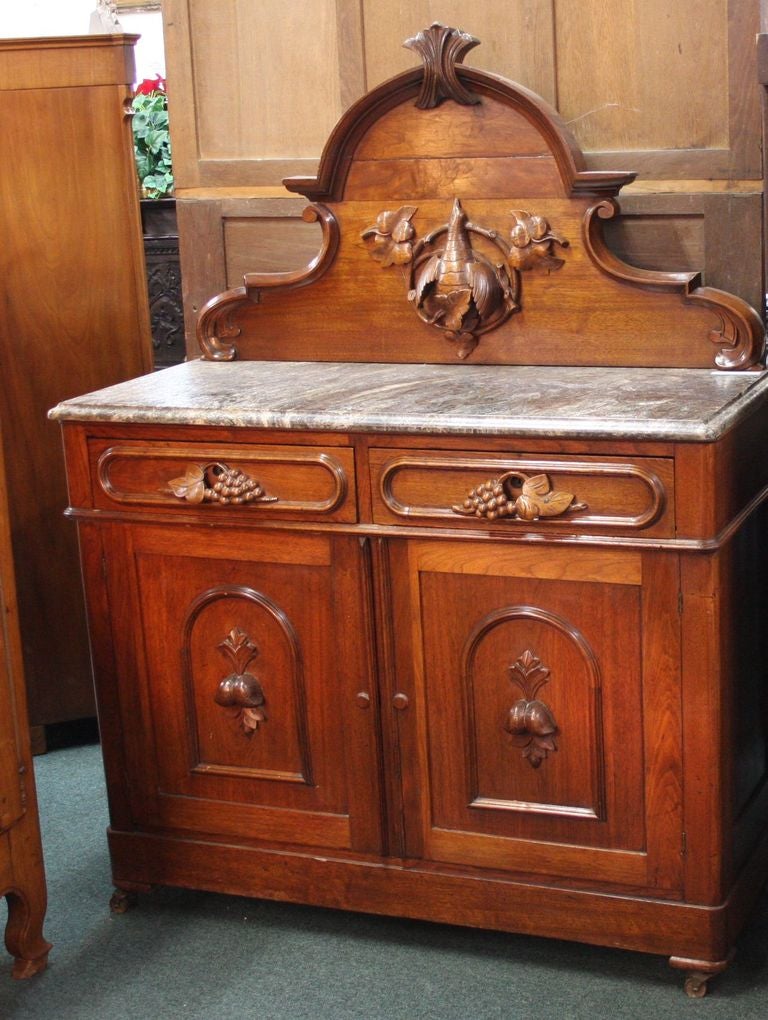 Carved Walnut Buffet with Granite Top